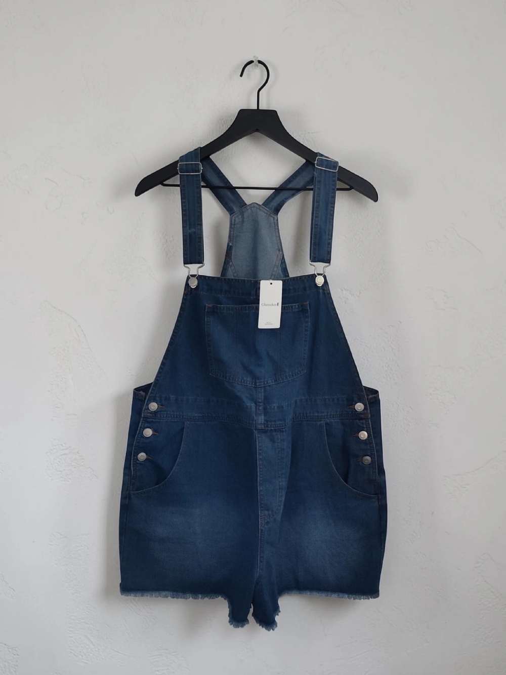 🆕 Glamaker Denim Overall Shorts for Women Casual Blue Jean Romper Size XL - Picture 3 of 13